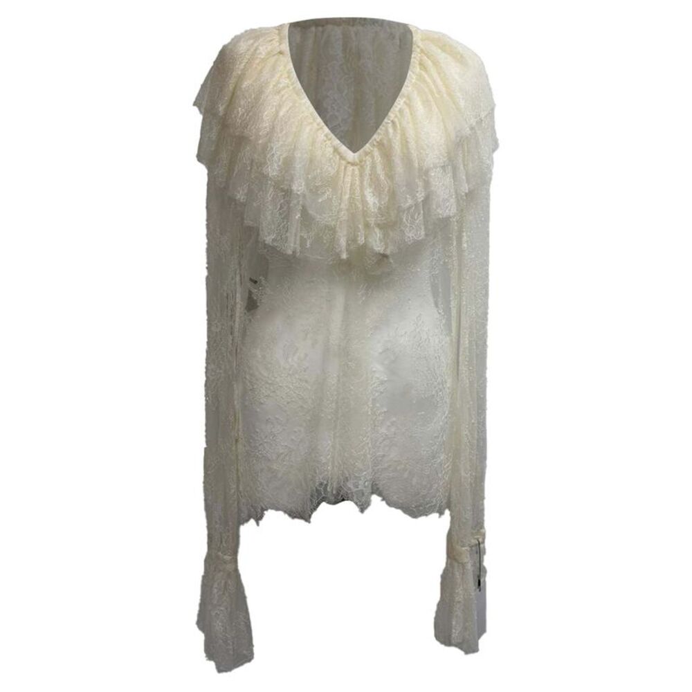 Philosophy by Lorenzo Serafini Lace Ruffled Blouse in Ivory Polyamide